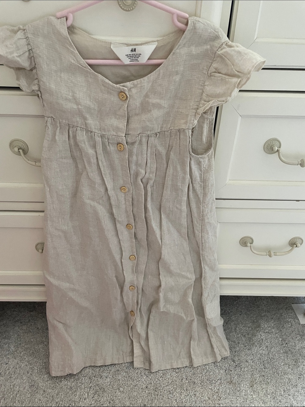 H&M Light Beige 100% Linen Button-Front Dress